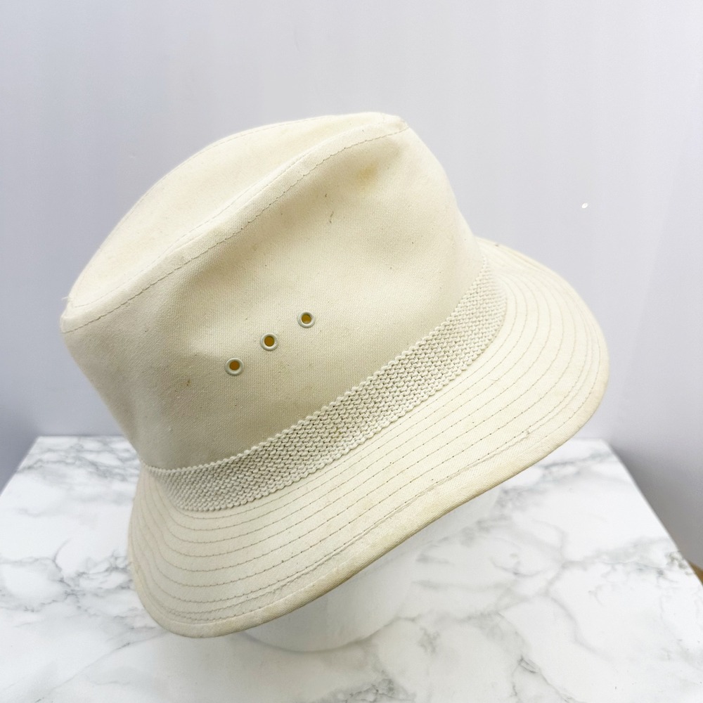Vtg‎ Panama Jack Canvas Safari Hat Mens Medium Cream Grommets Made In USA